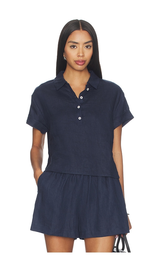perfectwhitetee Linen 1/4 Button Down Collared Tee