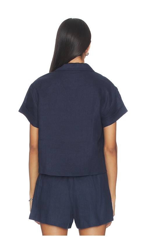  Perfectwhitetee Linen 1/4 Button Down Collared Tee In Navy. Size Xs. Also In S, M. 
