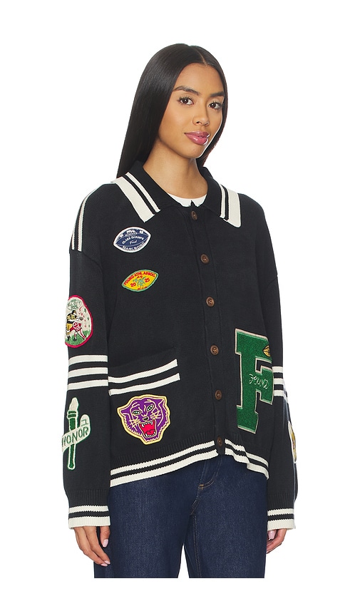 Found Varsity Patch Collared Cardigan In Black
