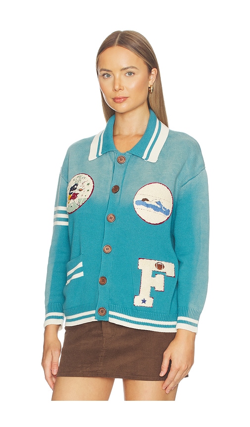  Found Varsity Patch Collared Cardigan In Blue. Size Xs. Also In S, M, L, Xl/1x. 