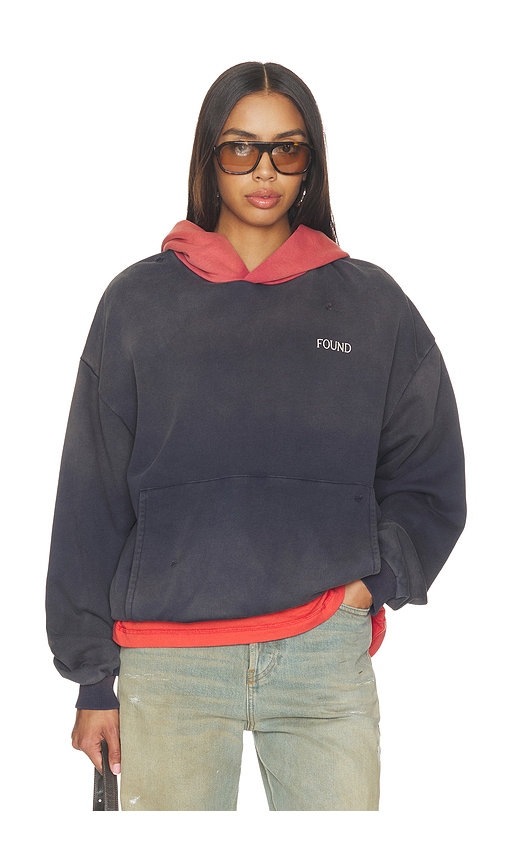 Found Distressed Logo Hoodie In Washed Red & Navy