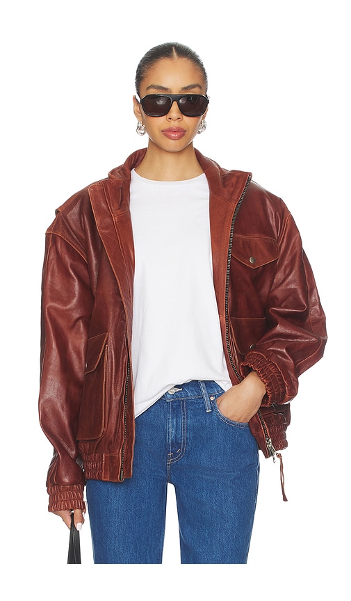 Found Leather Bomber Jacket In Burgundy