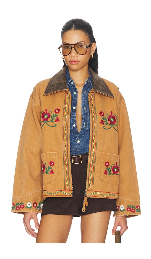 Found Canvas Embroidered Work Jacket In Brown