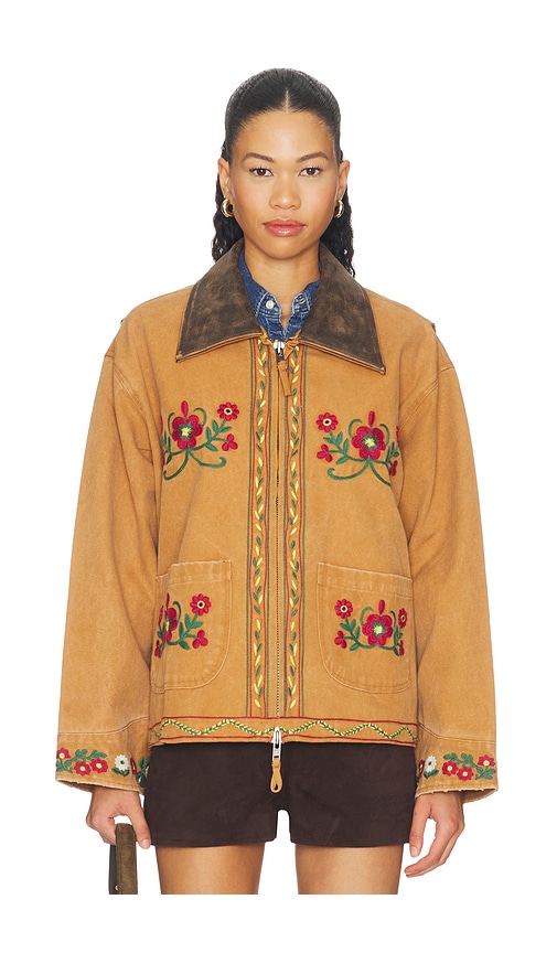 Found Canvas Embroidered Work Jacket In Brown