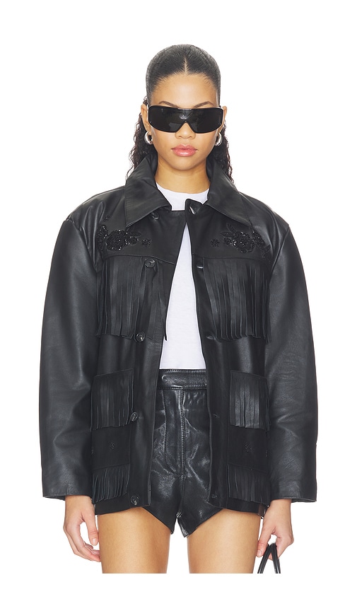 Hand Embroidered Leather Fringe Jacket