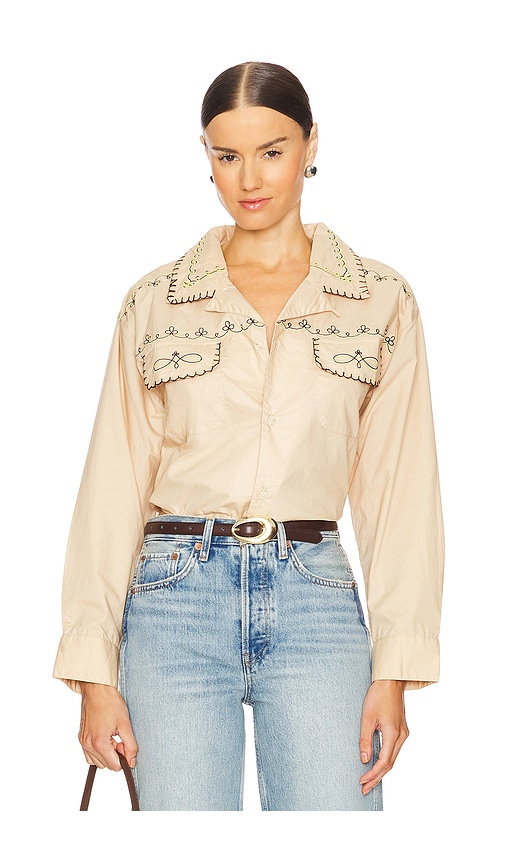 Shop Found X Revolve Embroidered Button Up Shirt In Brown