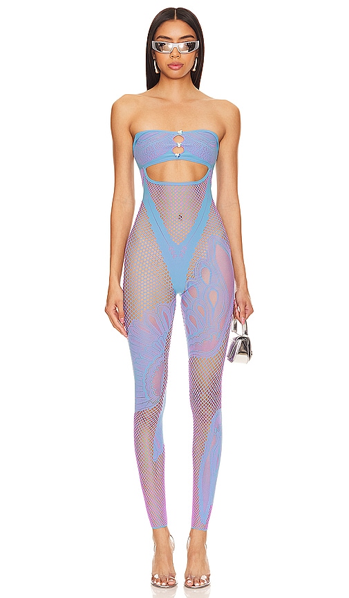 Poster Girl Risqué Jumpsuit in Crypto Blue