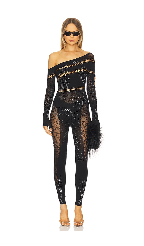 Poster Girl Ivy Long Rhinestone Jumpsuit In Black