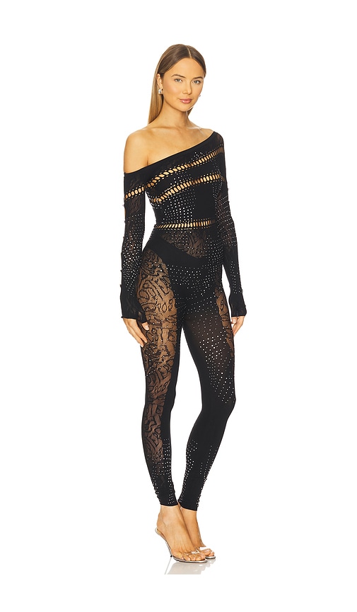 Poster Girl Ivy Long Rhinestone Jumpsuit In Black