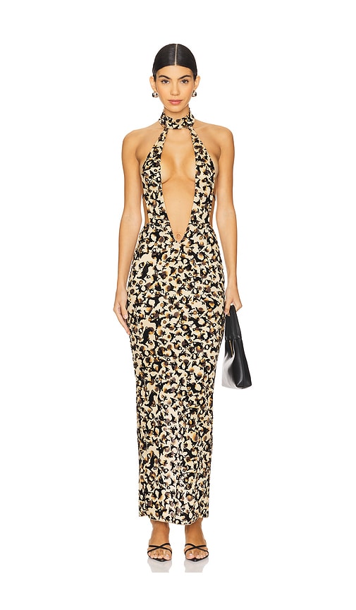 Shop Poster Girl Bare Dress In Beige Leopard Print