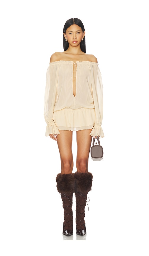 POSTER GIRL Off The Shoulder Dress in Beige