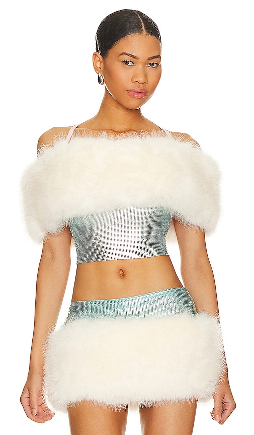 Poster Girl Bonny Faux-fur Cropped Top In Teal