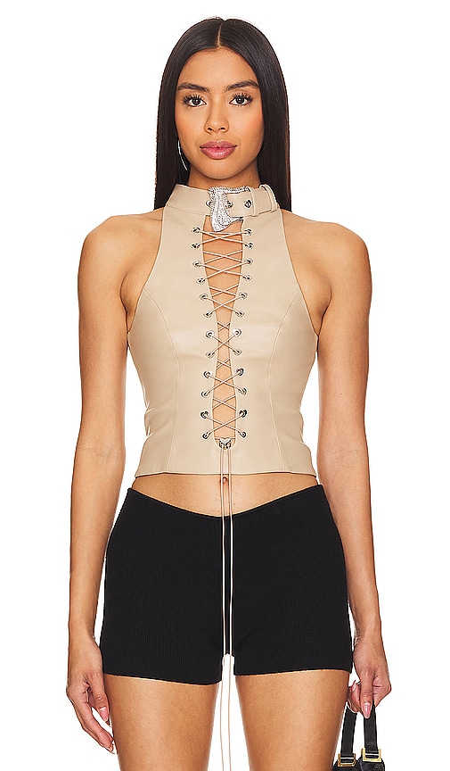 Poster Girl Phoebe Faux Leather Top in Dough