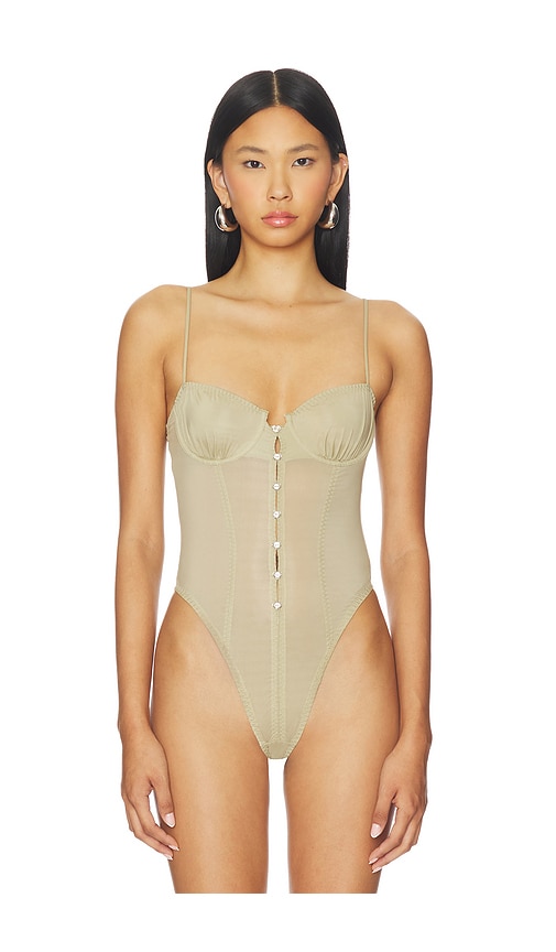 Poster Girl Sheer Gloss Bodysuit In Brown