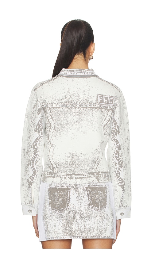  Ph5 Hana Denim Print Oversized Jacket In Grey,white. Size Xs. Also In S, M. 