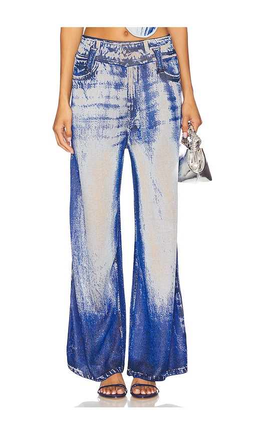 Aria Denim Print Wide Leg Pants in Blue. - size S (also in L)