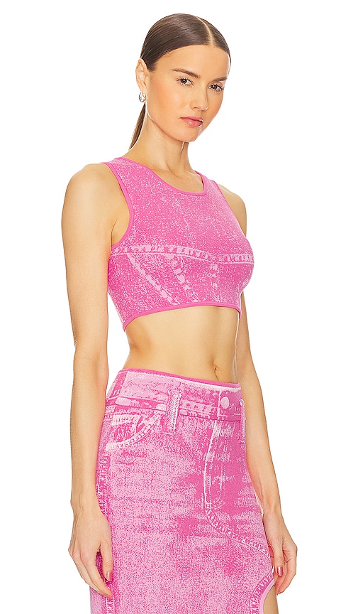 Shop Ph5 Lillian Denim Print Crop Top In Pink