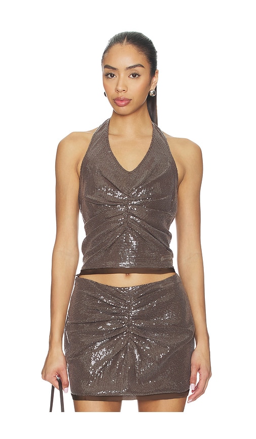 PRIVATE POLICY Gather Sequin Halter Top