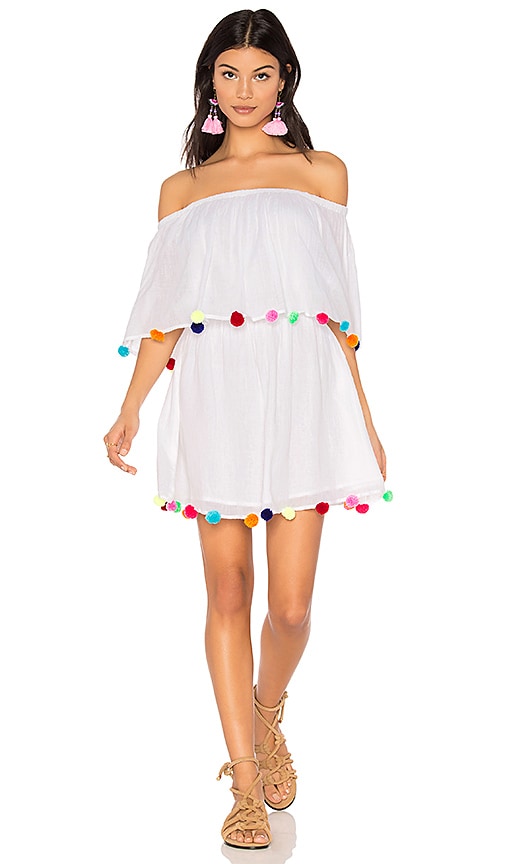 white pom pom dress