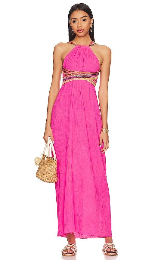 Pitusa Crinkle Halter Maxi Dress In Hot Pink