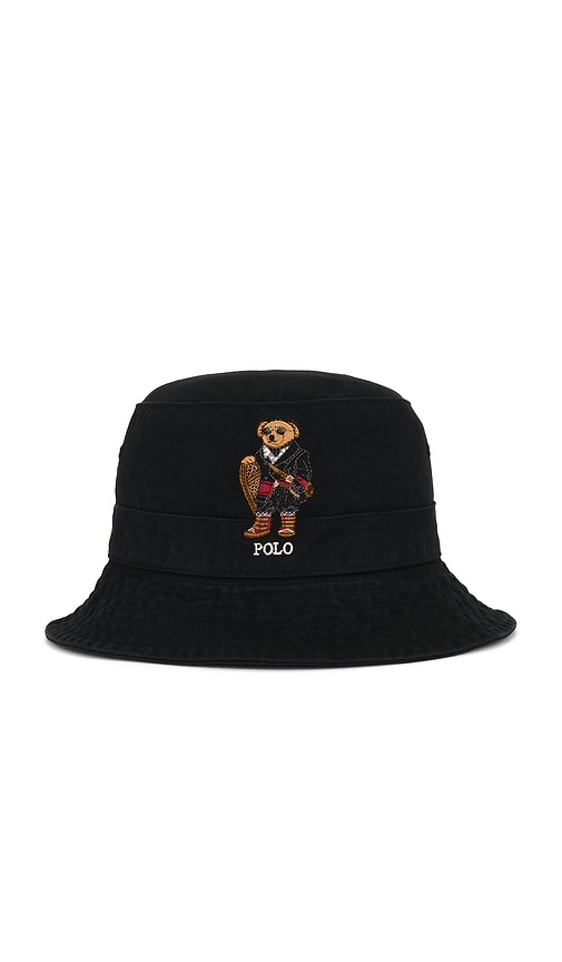 Polo Ralph Lauren Cotton Twill Novelty Holiday Bear Loft Bucket Hat In Black