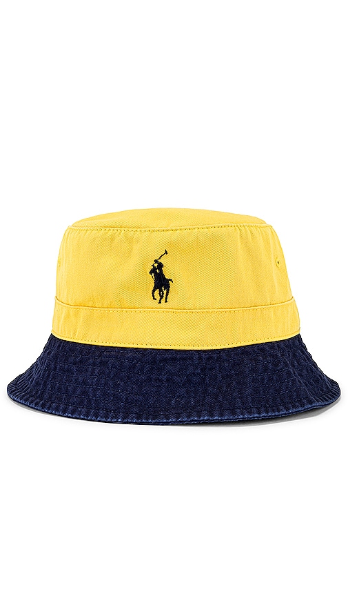 Polo Ralph Lauren Bucket Hat in Yellow & Newport Navy | REVOLVE