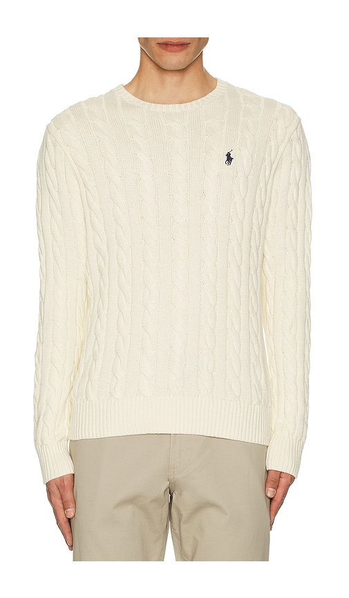 Polo Ralph Lauren White Cable Knit Crewneck Sweater With Pony Embroidery On The Front In Wool And Cashmere Man In Andover Cream