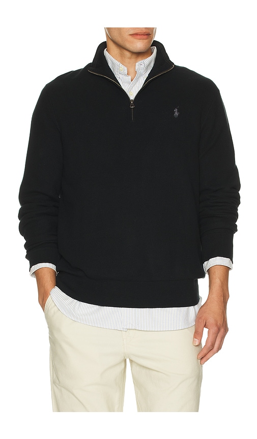 Polo Ralph Lauren Mesh-Knit Cotton Quarter-Zip Sweater in Black