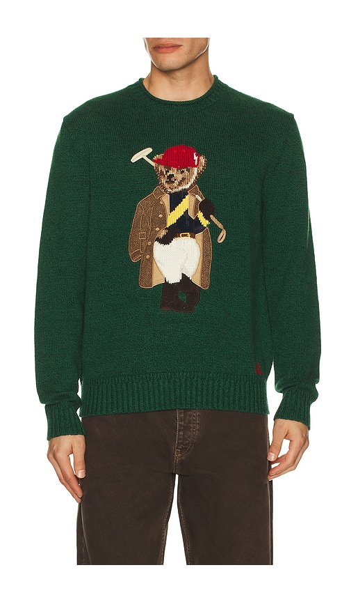 Polo Ralph Lauren Long Sleeve Cotton Linen Society Bear Rollneck Sweater In Green