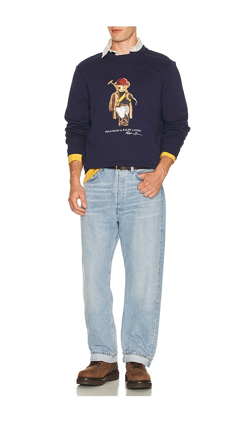  Polo Ralph Lauren Long Sleeve Fleece Society Bear Crewneck Sweatshirt In Blue. Size S. Also In Xl/1x, Xxl/2x. 