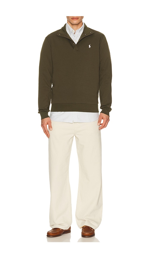  Polo Ralph Lauren Long Sleeve Double Knit Tech Snap Mocknock Pullover En Olive. Taille L. Also En M, S, Xl/1x, Xxl/2x. 