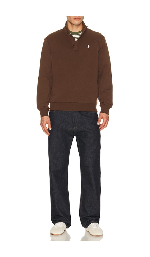  Polo Ralph Lauren Long Sleeve Double Knit Tech Snap Mocknock Pullover En Brown. Taille L. Also En M, S, Xl/1x, Xxl/2x. 