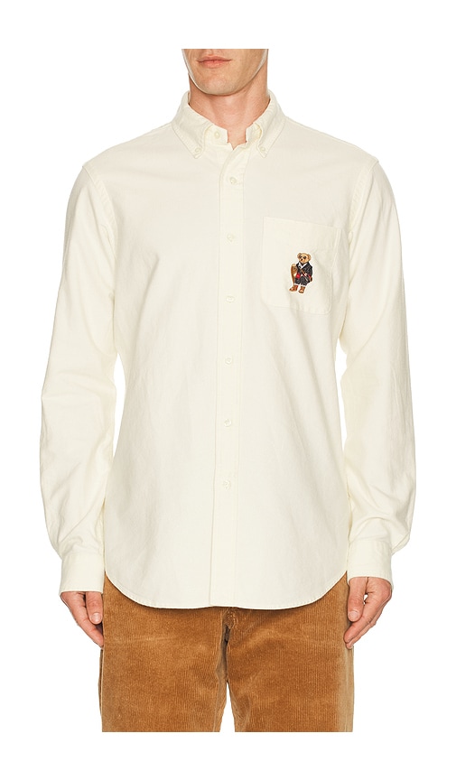 Polo Ralph Lauren Brushed Oxford Novelty Bear Sport Shirt in Herbal Milk