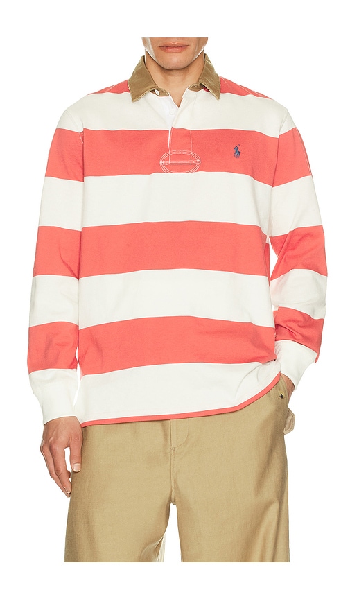 Polo Ralph Lauren Long Sleeve Collared Rugby Shirt in Red Sky & Trophy Cream