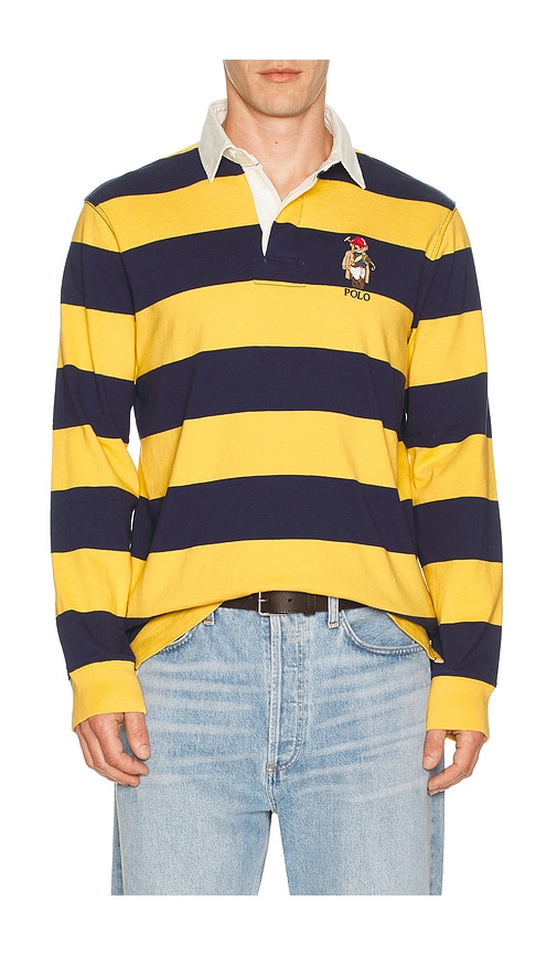 Polo Ralph Lauren Long Sleeve Jersey Knit Society Bear Rugby Shirt In Yellow