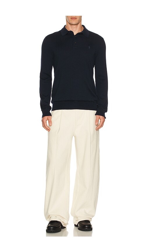  Polo Ralph Lauren Long Sleeve Merino Wool Button Placket Polo Sweater En Navy. Taille L. Also En M, S, Xl/1x. 