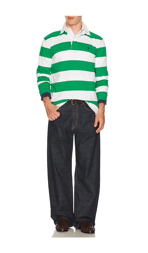  Polo Ralph Lauren Long Sleeve Iconic Stripe Rugby Polo En Green,white. Taille L. Also En M, S, Xl/1x, Xxl/2x. 