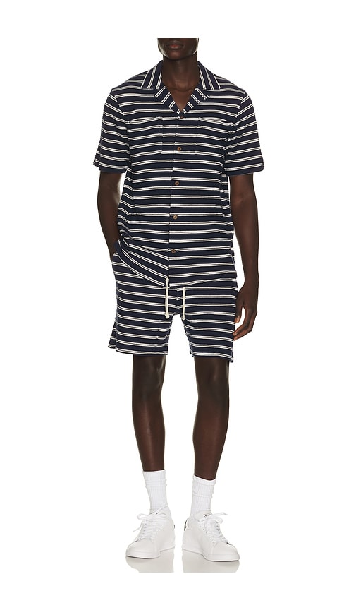  Polo Ralph Lauren Short Sleeve Cotton Bar Stripe Textured Andy Camp Shirt In Blue. Taglia S. Also In M, L, Xxl/2x. 