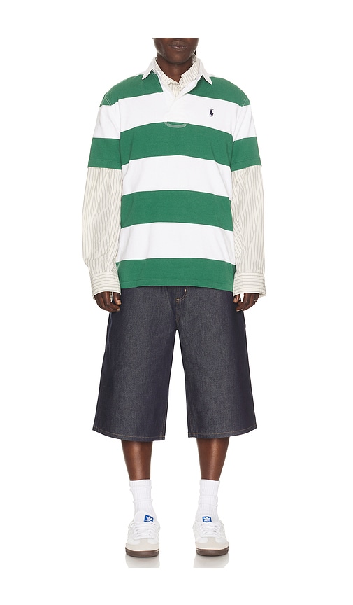  Polo Ralph Lauren Polo à Rayures Short Sleeve Jersey Knit Iconic Rugby En Dark Green,white. Taille L. Also En M, Xl/1x, Xxl/2x. 