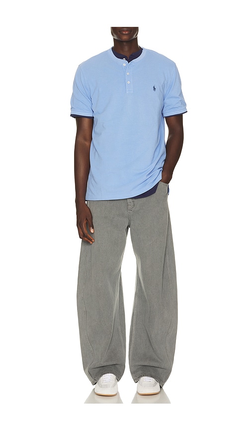  Polo Ralph Lauren Short Sleeve Garment Dyed Featherweight Mesh Henley T-shirt En Blue. Taille L. Also En M, S, Xl/1x, Xxl/2x. 