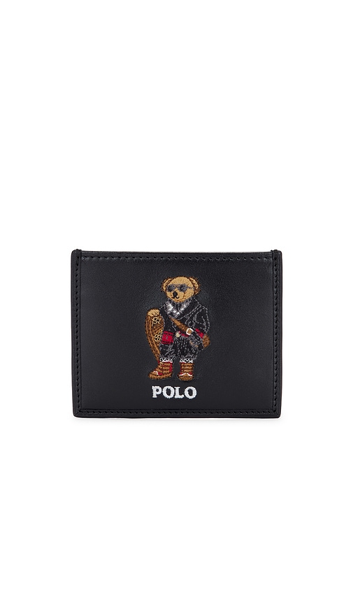 Polo Ralph Lauren Leather Holiday Bear Card Case In Black