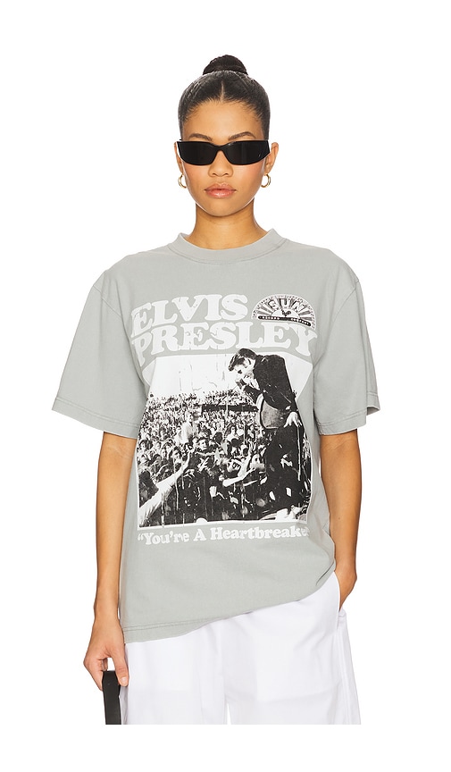 Sun Records x Elvis Heartbreaker Boxy Tee in Light Grey. - size XL/1X (also in L, M, S)