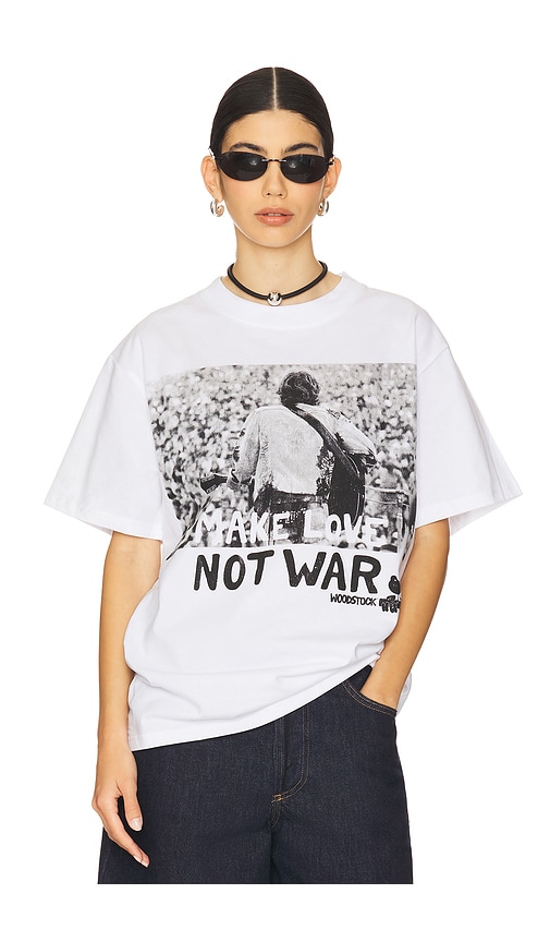 Woodstock Make Love Not War Tee in White. - size XL/1X (also in L, M, S)
