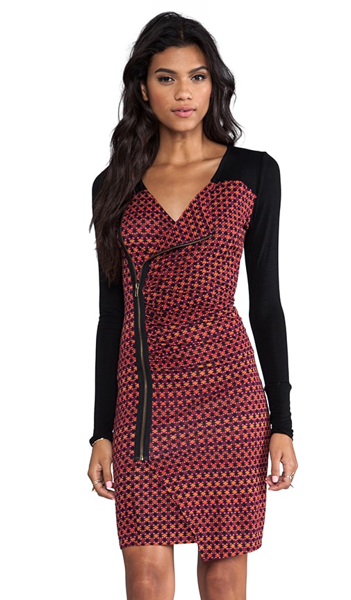 Dot Grid Printed Jersey Moto Dress