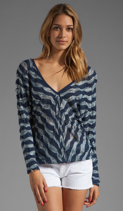Twist Stripe Knit Cocoon V-neck Pullover
