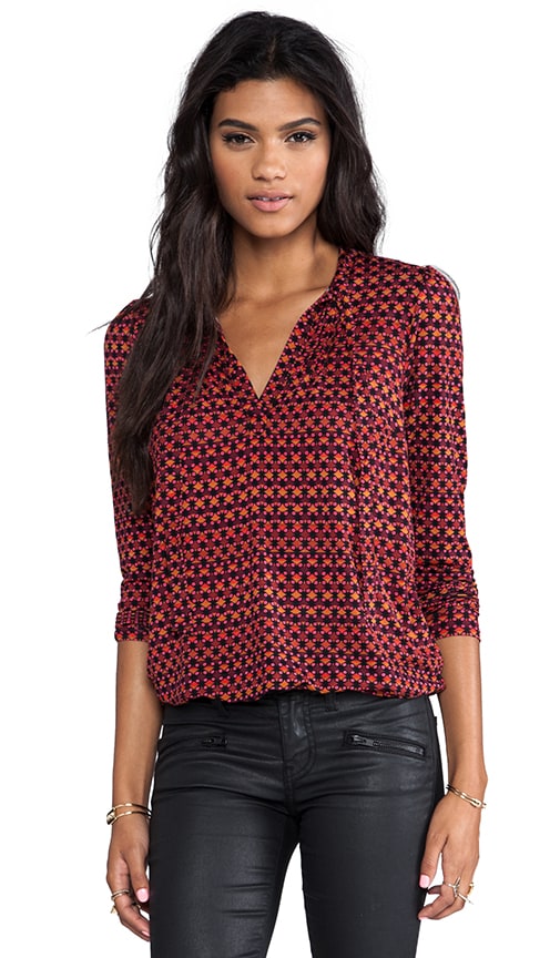 Dot Grid Printed Jersey Tie Neck Blouse