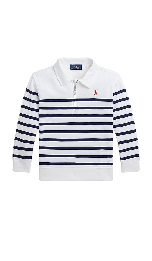 Shop Polo Ralph Lauren Long-sleeve Spa Terry Half-zip Sweatshirt In White & Spring Navy