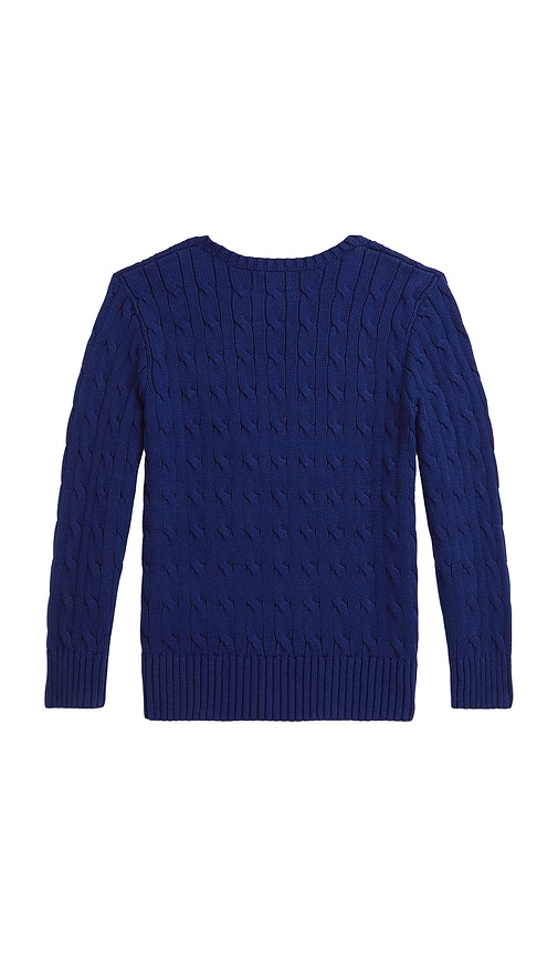 Polo Ralph Lauren Long Sleeve Cable Knit Bear Graphic Crewneck Sweater In Blue