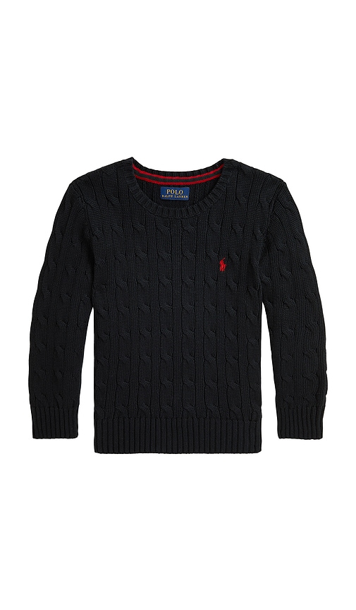 Polo Ralph Lauren Long Sleeve Cable Knit Crewneck Sweater In Black