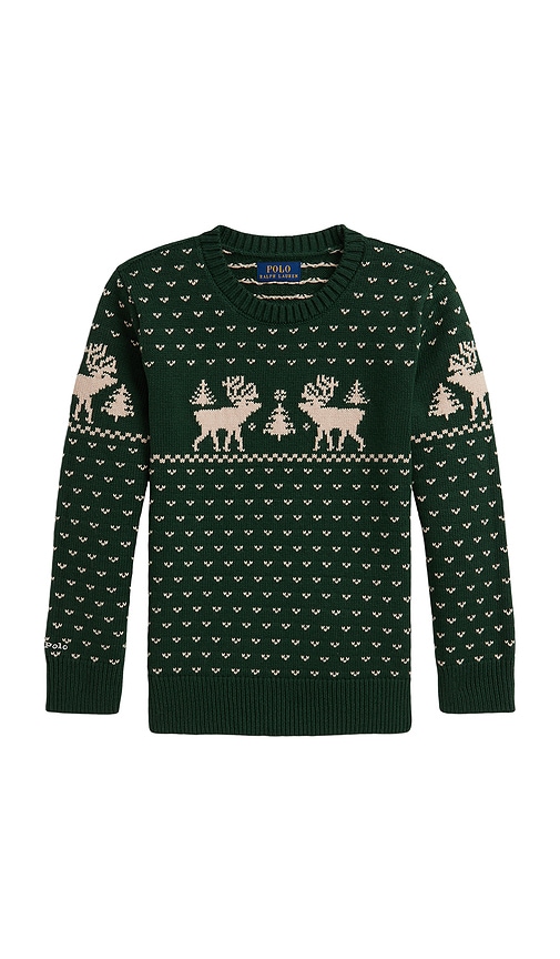 Polo Ralph Lauren Long Sleeve Intarsia Reindeer Sweater Coverall In Green